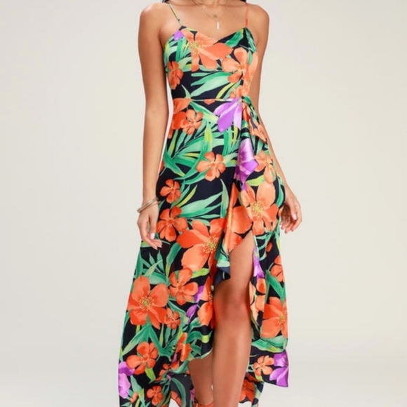Lulu's Vibrant Floral Maxi Dress - Orange, Green, Purple - Picture 2 of 16